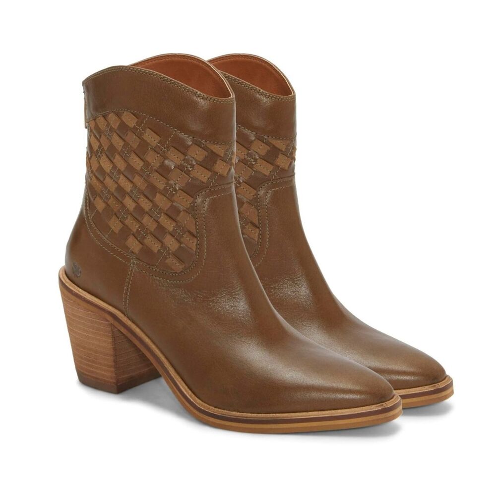 🤠 Lucky Brand Aryleis Taupe Leather Woven Western Booties 5.5